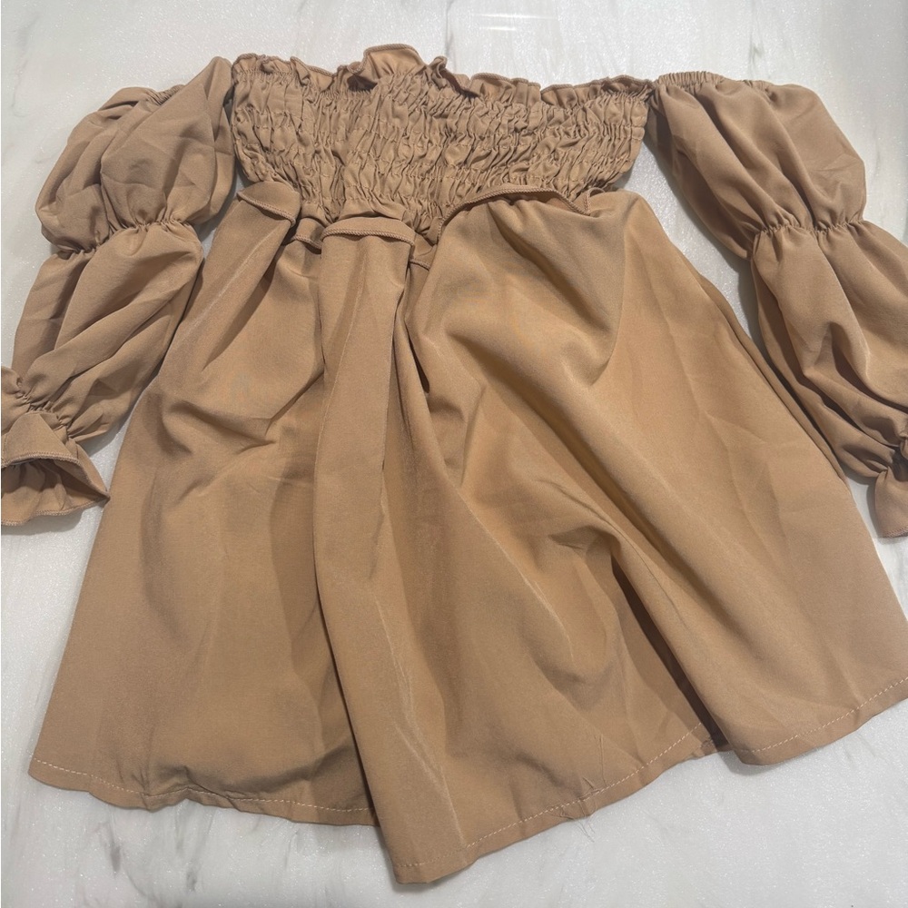 Toddler Tan Off-Shoulder Dress
